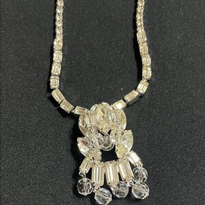 Vintage Joseph Wiesner Clear Crystal Rhinestone Pendant Necklace -Choker Women
